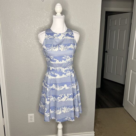 Pearl Southern Couture Sz 4 Marcella Asian Print Dress Lace Up Back Blue - Picture 4 of 10